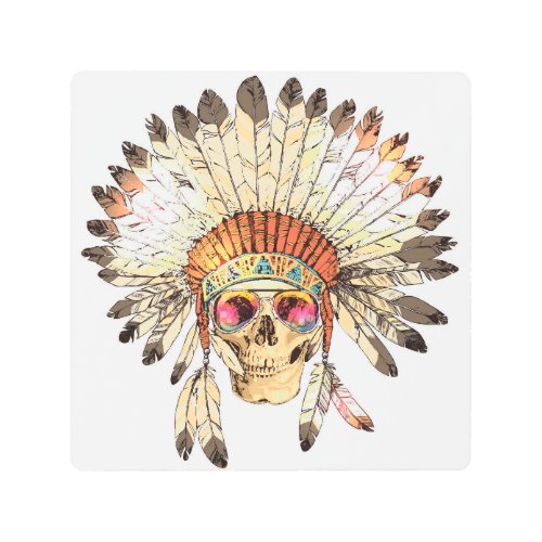 Native American Skull Fashion Illustration Metal Print