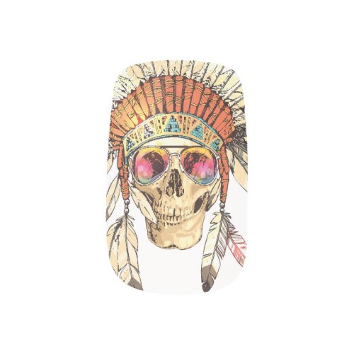 Native American Skull Fashion Illustration Minx Nail Art