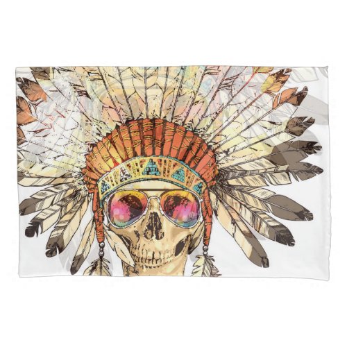 Native American Skull Fashion Illustration Pillow Case