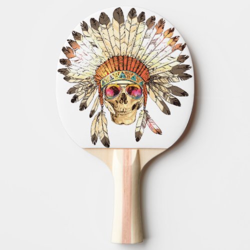 Native American Skull Fashion Illustration Ping Pong Paddle