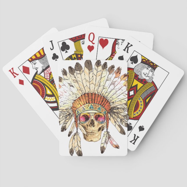 Native American Skull Fashion Illustration Poker Cards (Back)