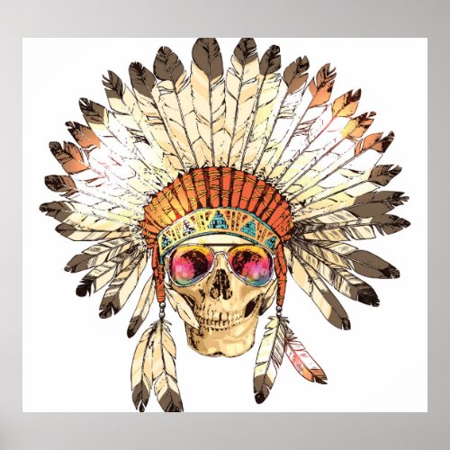 Native American Skull Fashion Illustration Poster