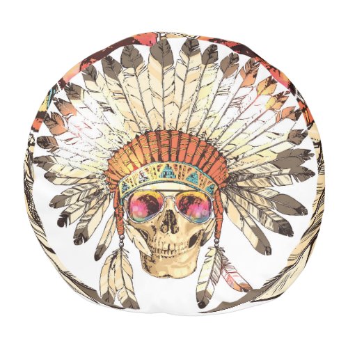 Native American Skull Fashion Illustration Pouf
