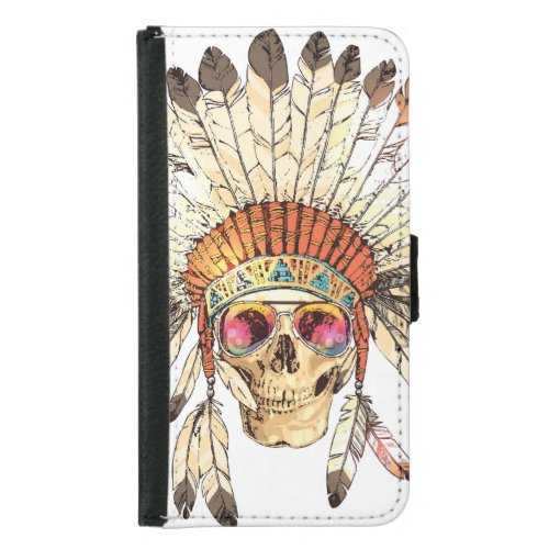 Native American Skull Fashion Illustration Samsung Galaxy S5 Wallet Case