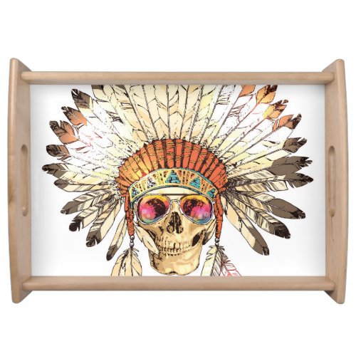 Native American Skull Fashion Illustration Serving Tray