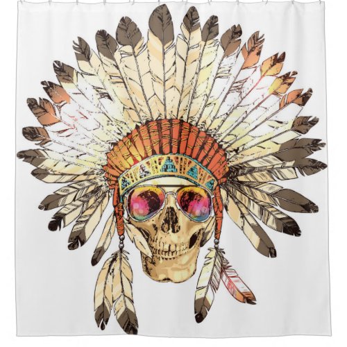 Native American Skull Fashion Illustration Shower Curtain