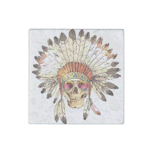 Native American Skull Fashion Illustration Stone Magnet
