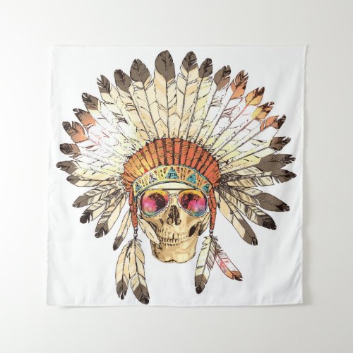 Native American Skull Fashion Illustration Tapestry