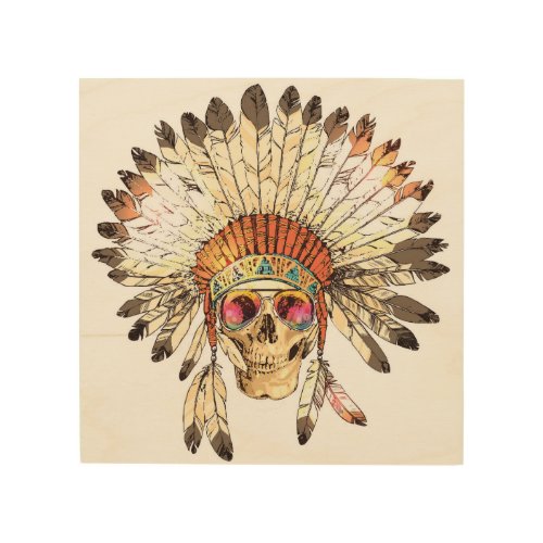Native American Skull Fashion Illustration Wood Wall Art