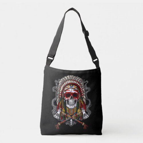 Native American Skull Indian Chief Headdress Crossbody Bag