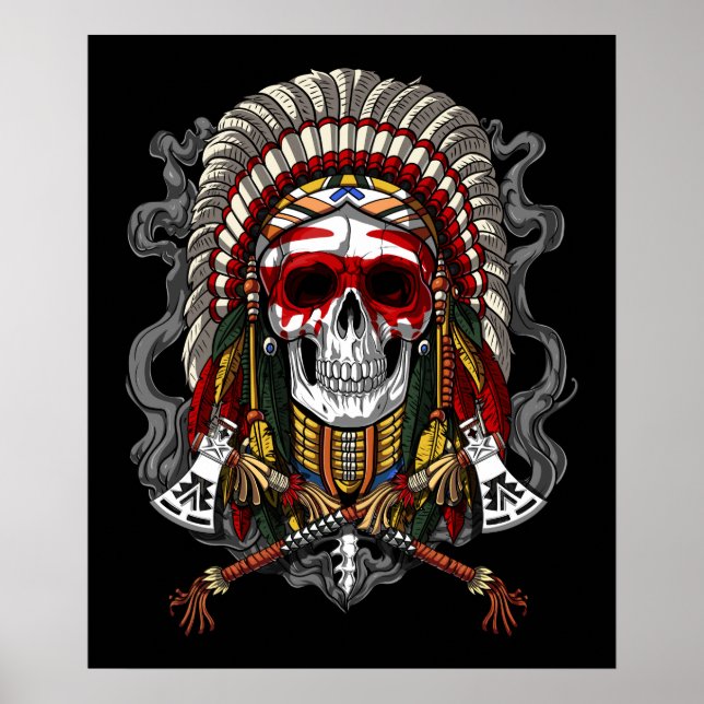 Native American Skull Indian Chief Headdress Poster (Front)