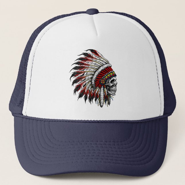 Native American Skull Trucker Hat (Front)