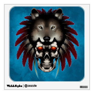 Native American Skull with Wolf by Thomas Mason Wall Sticker