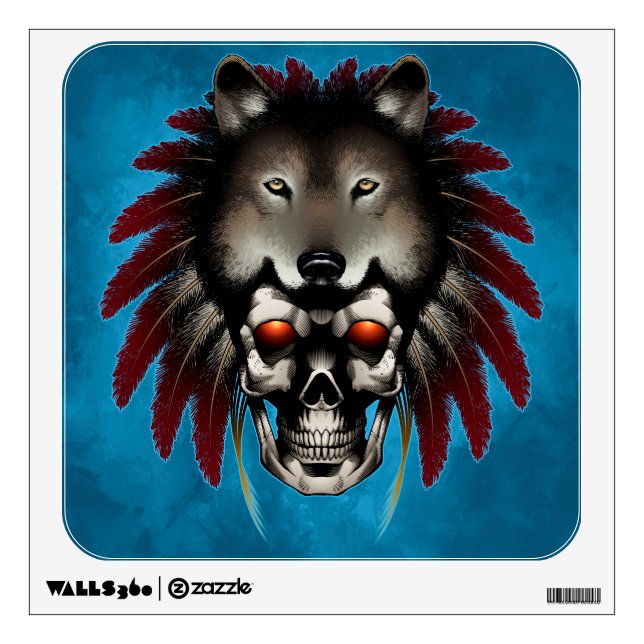 Native American Skull with Wolf by Thomas Mason Wall Sticker (Front)