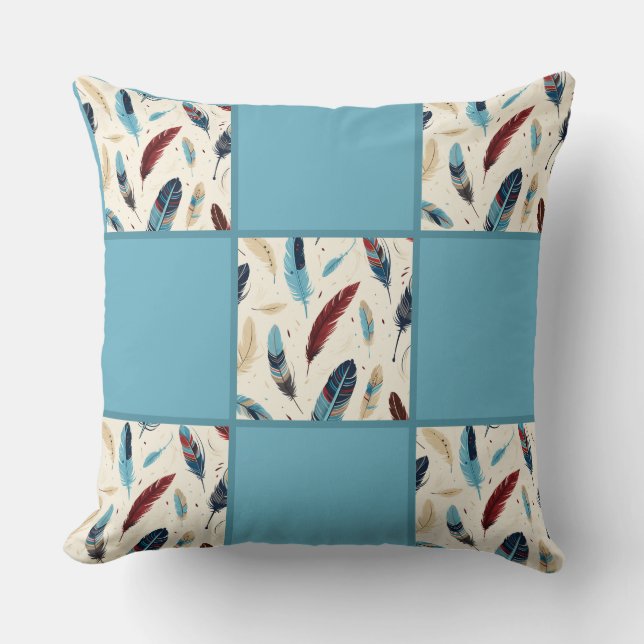 Native American Southwest Feather Quilt Pattern Throw Pillow (Front)