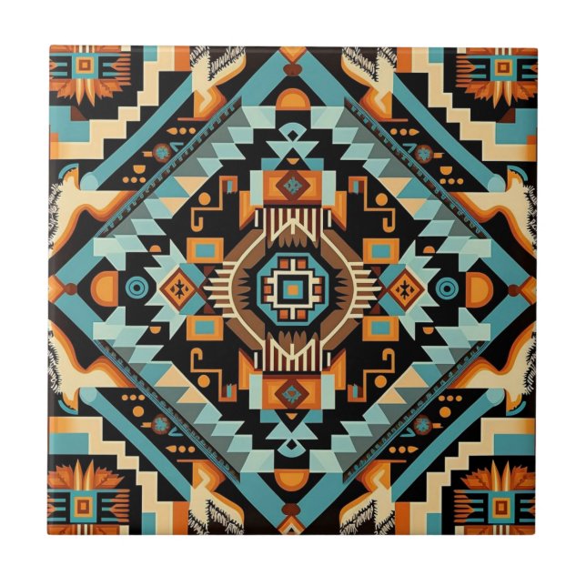 Native American Southwestern Inspired Abstract  Ceramic Tile (Front)