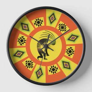 Native American Southwestern Sun Kokopelli Clock