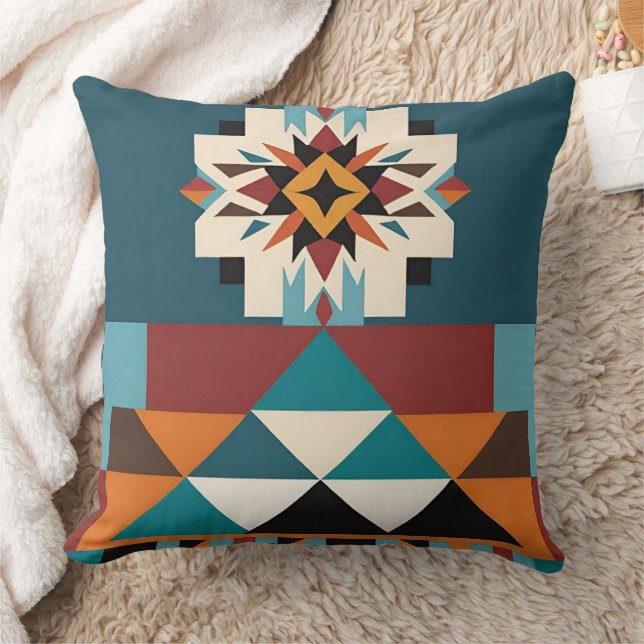 Native American Southwestern Tribal Design Throw Pillow (Blanket)