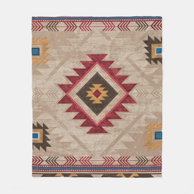 Native American Southwestern Tribal Fleece Blanket (Front)