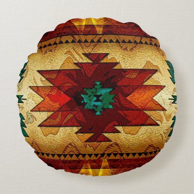 Native American Southwestern Tribal Round Pillow (Front)