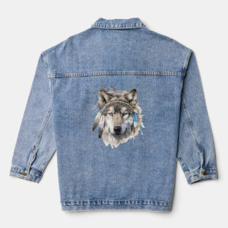 Native American Spirit Animal Wolf Woman's Denim Denim Jacket