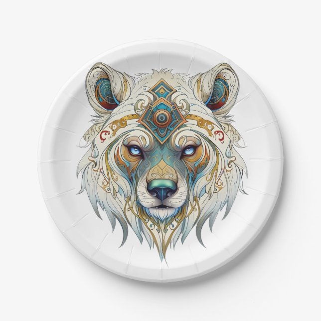 Native American Spiritual Wolf  Paper Plates (Front)