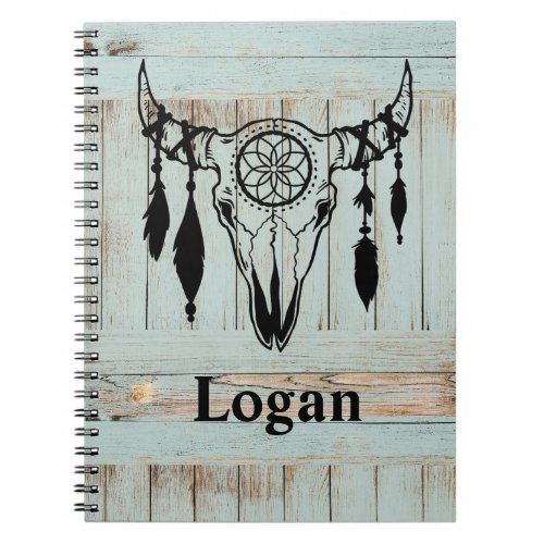 Native American Steer Skull Against Barn Wood Notebook