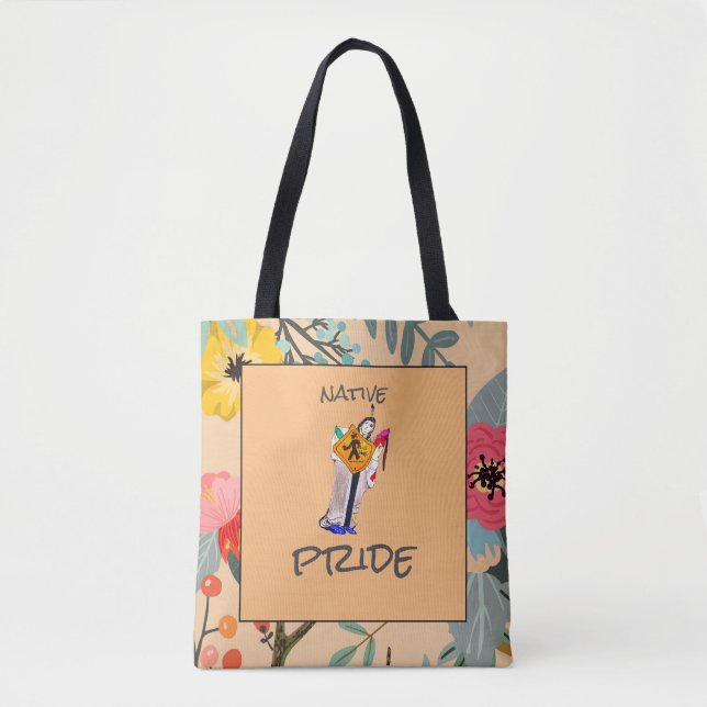 Native American Still Here Ayasha Cartoon Floral Tote Bag (Front)