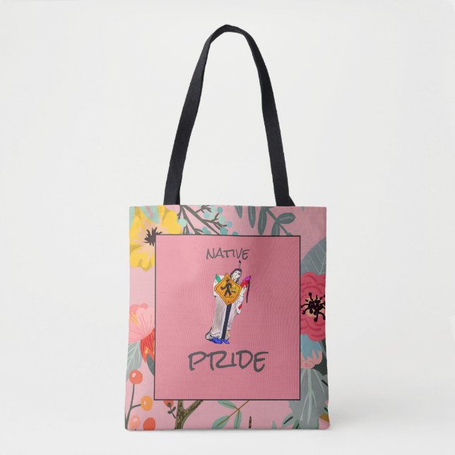 Native American Still Here Ayasha Cartoon Floral Tote Bag (Front)
