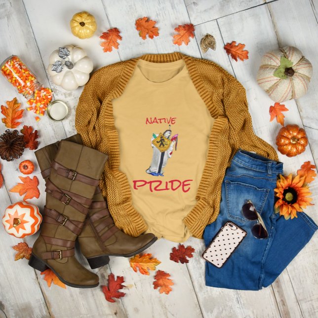 Native American Still Here Ayasha Cartoon  T-Shirt (Native American Still Here Ayasha Cartoon Yellow Cream T-Shirt)