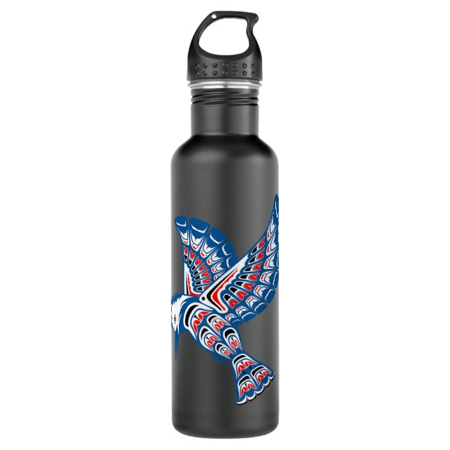 Native American Style Art Kingfisher Pacific North Stainless Steel Water Bottle (Front)