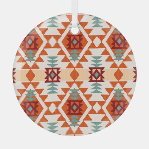 Native American Style Geometric Seamless Glass Ornament