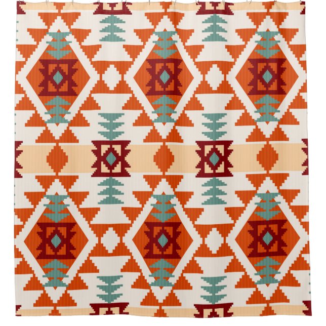 Native American Style Geometric Seamless Shower Curtain (Front)