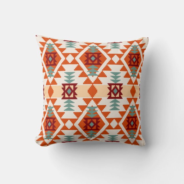 Native American Style Geometric Seamless Throw Pillow (Front)