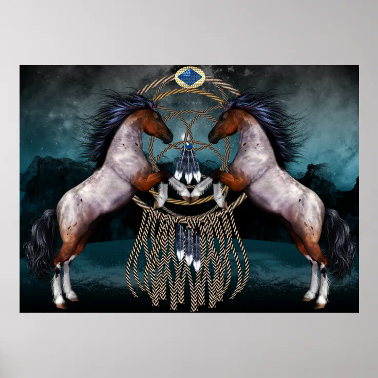 Native American Style Ponies With Dream Catcher Poster | Zazzle