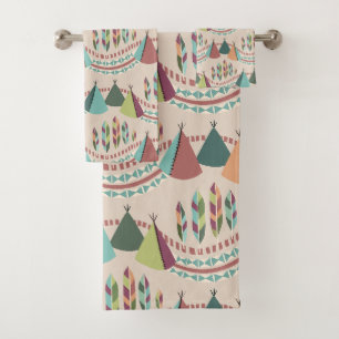 native american stylization bath towel set