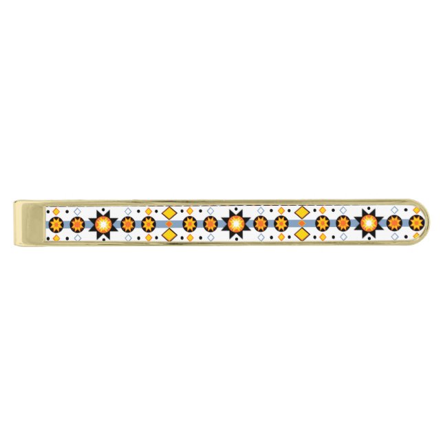 Native American Sun Pattern Gold Finish Tie Clip (Front)