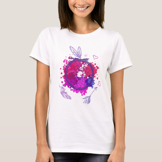 Native American Symbol with Feathers – Vibrant Col T-Shirt (Front)