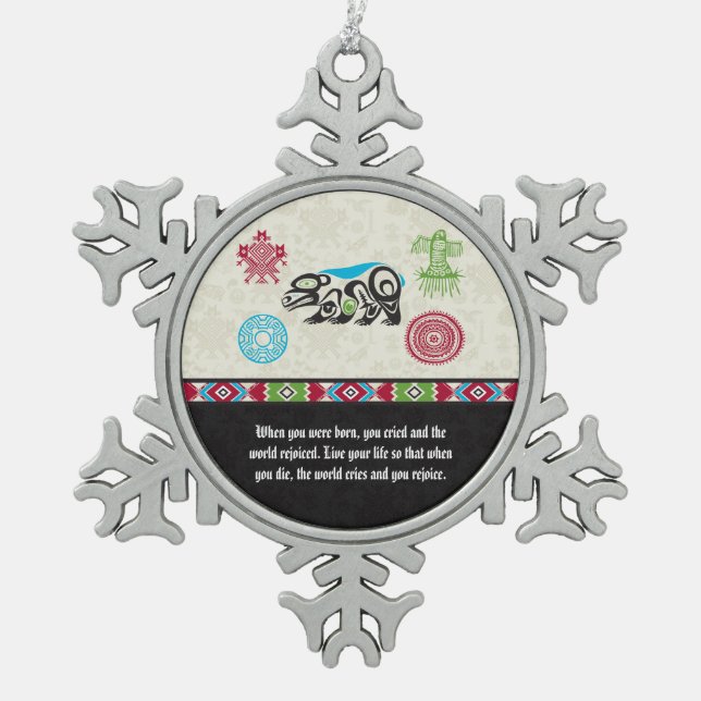Native American Symbols and Wisdom - Bear Snowflake Pewter Christmas Ornament (Front)