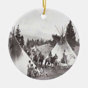 Native American Teepee Camp, Montana, c.1900 (b/w Ceramic Ornament