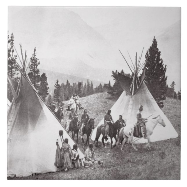 Native American Teepee Camp, Montana, c.1900 (b/w Ceramic Tile (Front)