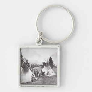 Native American Teepee Camp, Montana, c.1900 (b/w Keychain