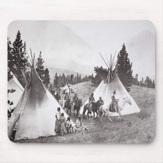 Native American Teepee Camp, Montana, c.1900 (b/w Mouse Pad (Front)