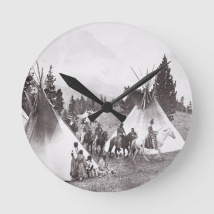 Native American Teepee Camp, Montana, c.1900 (b/w Round Clock