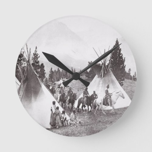 Native American Teepee Camp Montana c1900 bw Round Clock