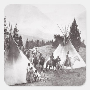 Native American Teepee Camp, Montana, c.1900 (b/w Square Sticker