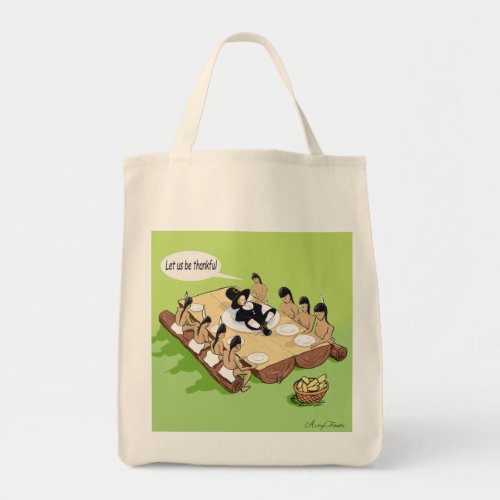 Native American Thanksgiving Dark Humor Cartoon Tote Bag