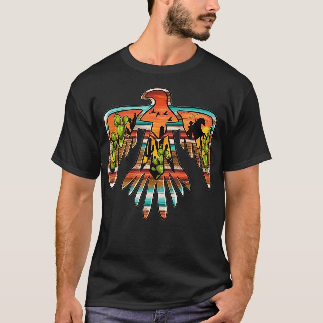 Native American Thunderbird Western Sunset Cactus  T-Shirt (Front)
