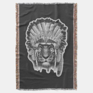 Native American Tiger Chief Throw Blanket