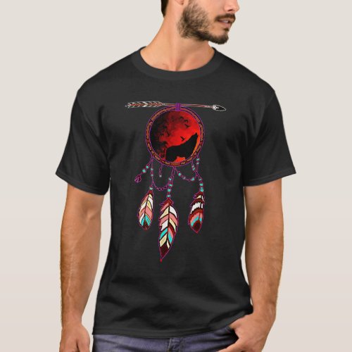 Native American Timber Wolf Dream Catcher Indian T T_Shirt